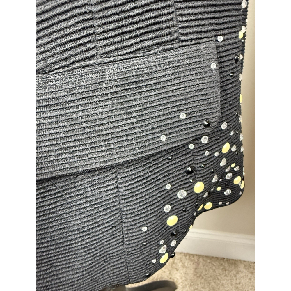 Joan Rivers Black Ribbed Rhinestone & Pearl Blazer Jacket Size Medium - Picture 7 of 9